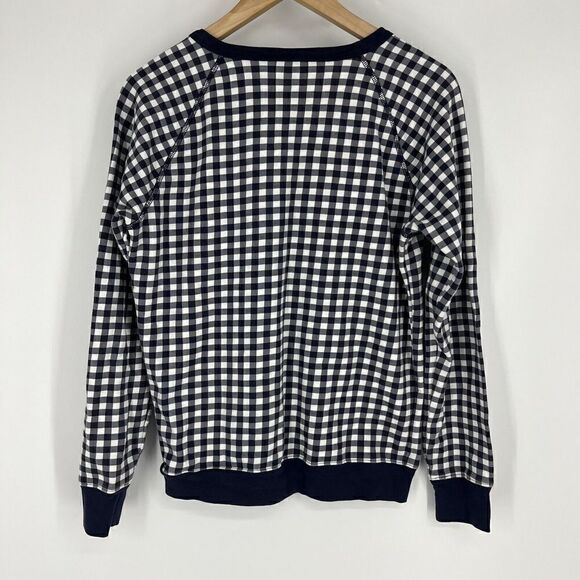 Draper James Sweatshirt Size Small Womens Navy White Gingham Check Natalie Top - Picture 4 of 7